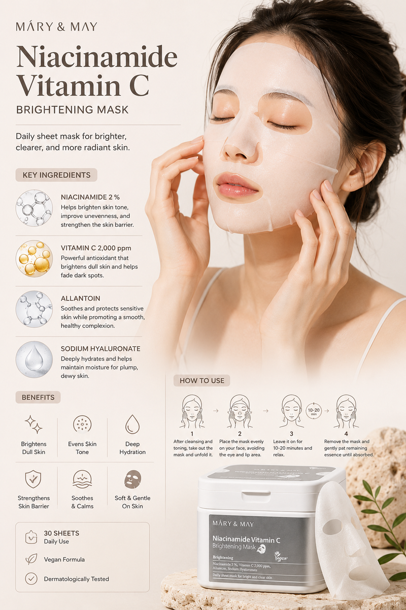 Mary&May - Niacinamide Vitamin C Brightening Mask.