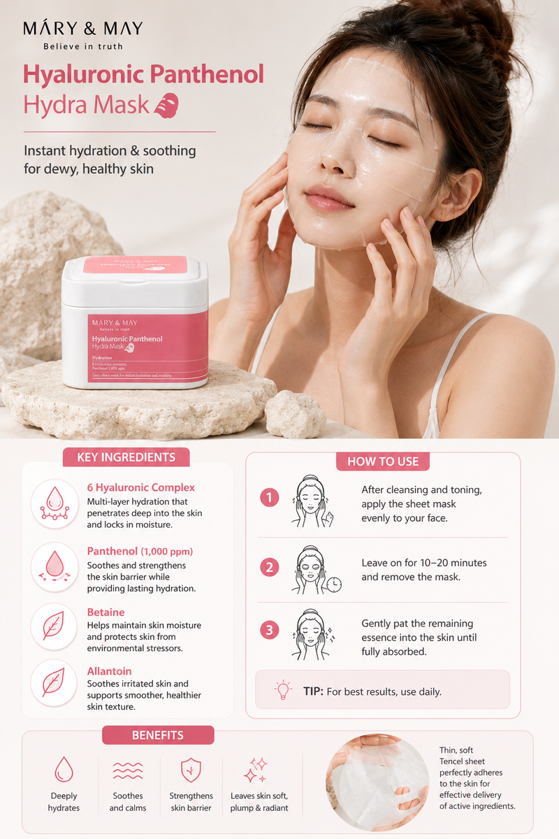 Mary&May - Hyaluronic Panthenol Hydra Mask.